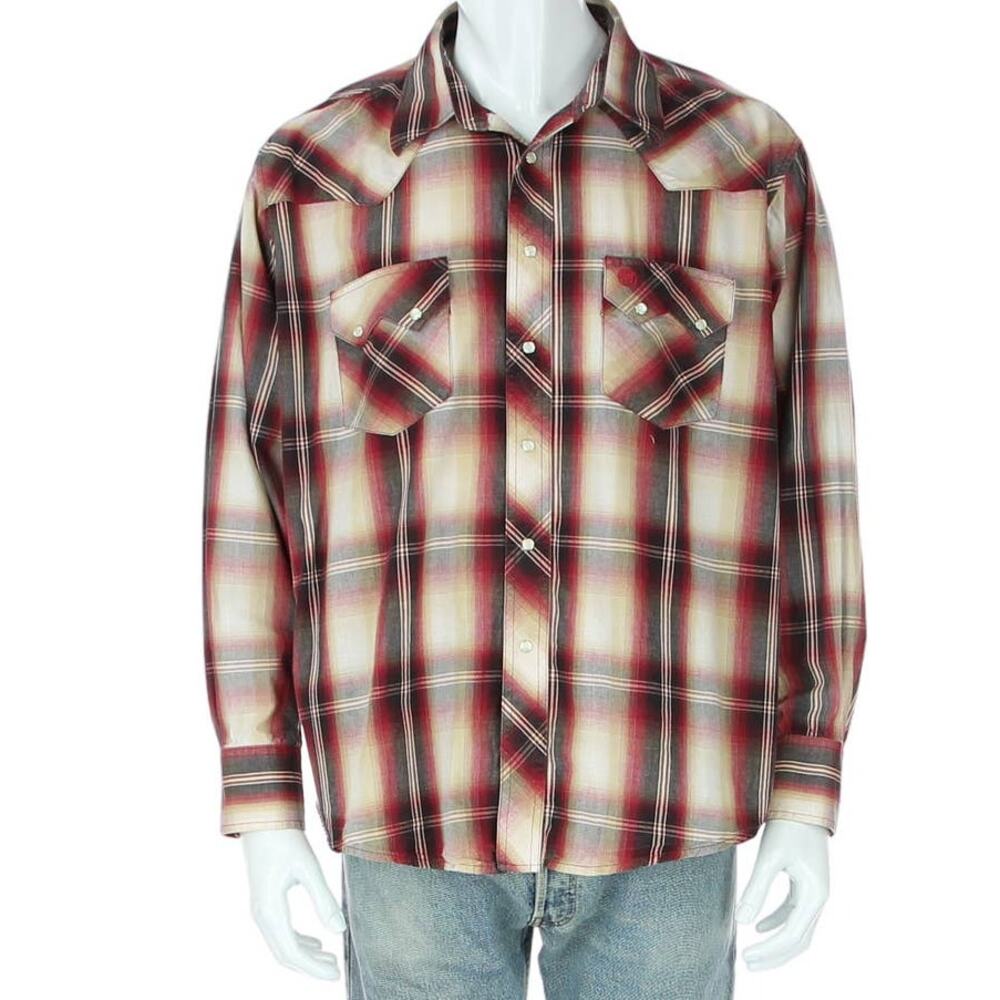 Wrangler Shadow Plaid Perl Snap Western Cowboy Rockabilly Ranch Rancher Shirt